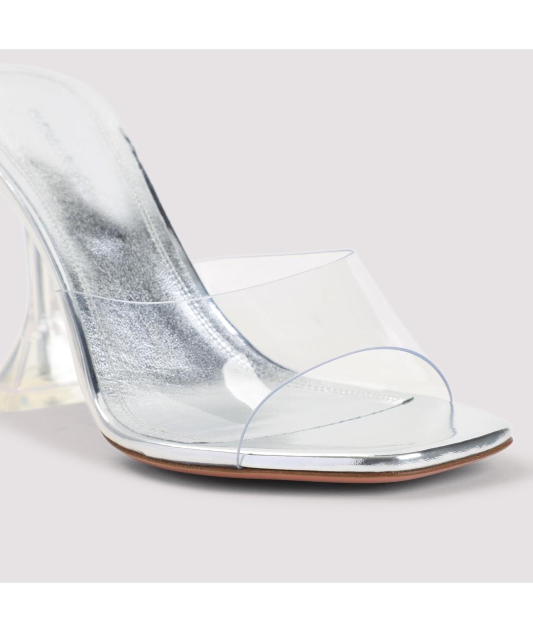 Amina Muaddi Серебряные кожаные мюли, фото 4
