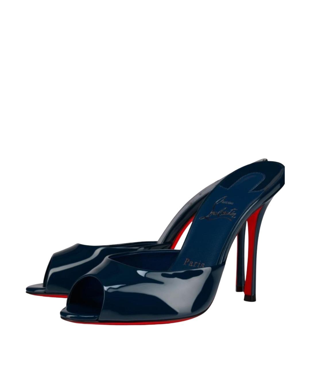 CHRISTIAN LOUBOUTIN Темно-синие босоножки из лакированной кожи, фото 1