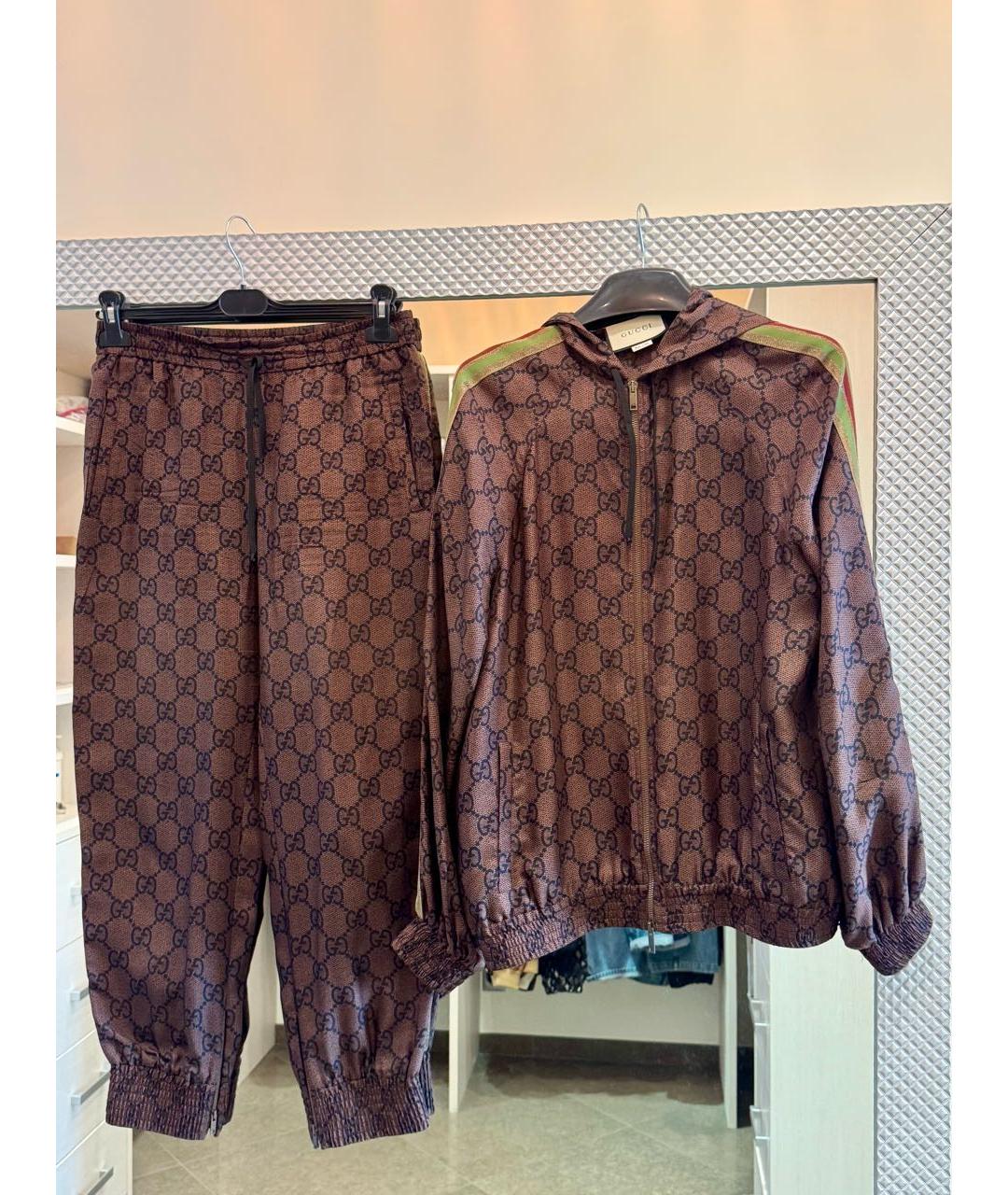 GUCCI Коричневый шелковый костюм с брюками, фото 9