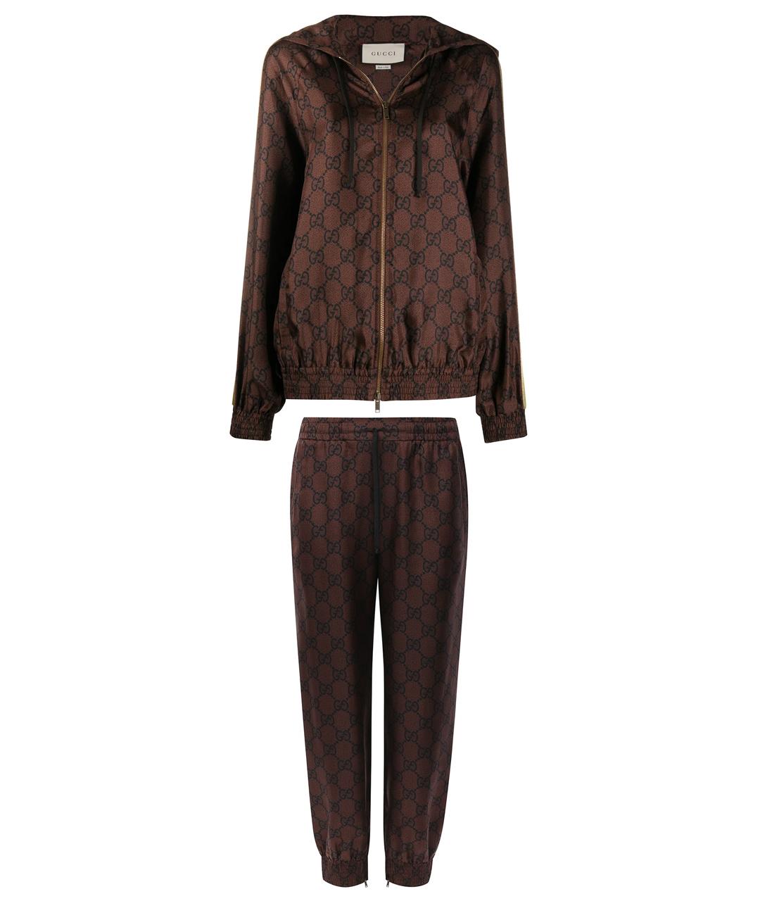 GUCCI Коричневый шелковый костюм с брюками, фото 1