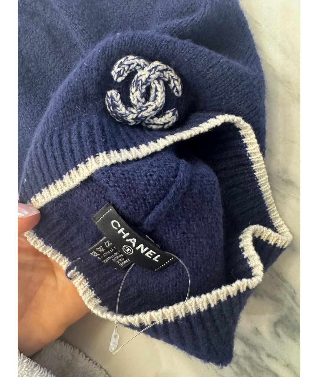 CHANEL Темно-синяя кашемировая шапка, фото 3