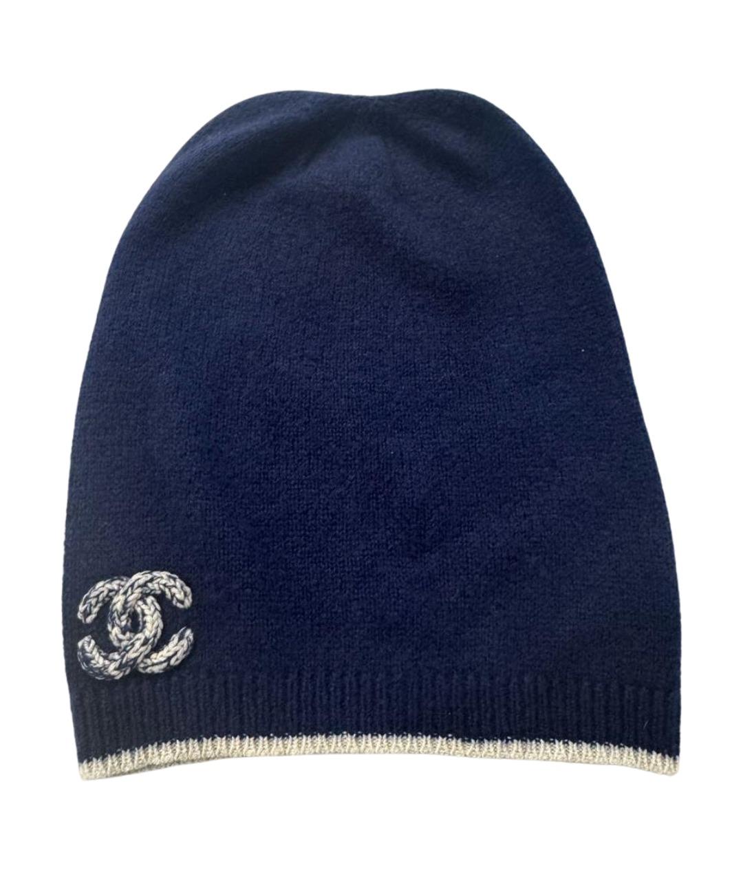CHANEL Темно-синяя кашемировая шапка, фото 1