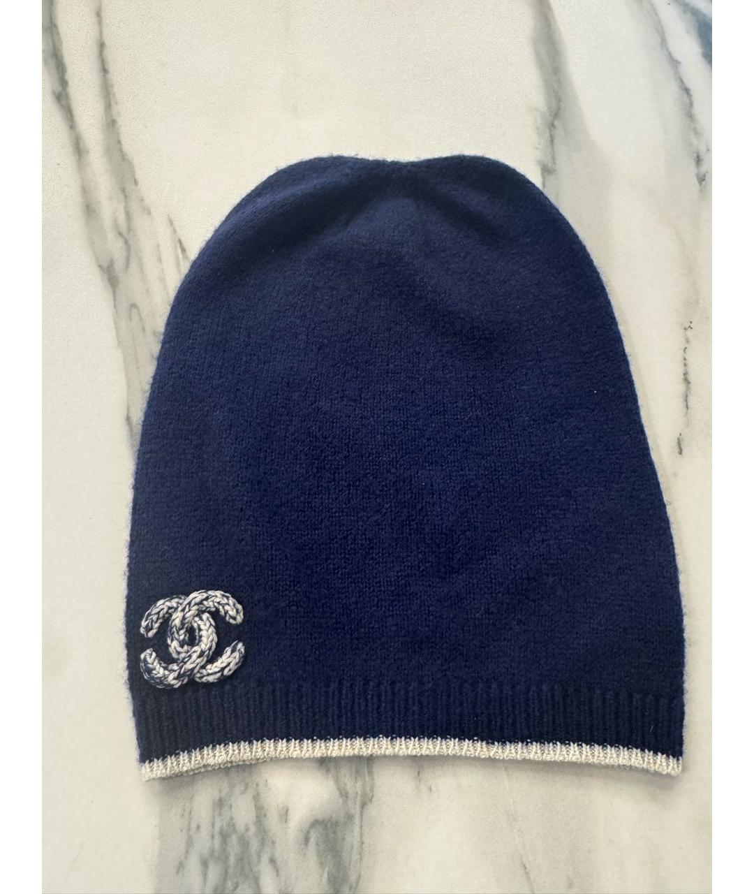 CHANEL Темно-синяя кашемировая шапка, фото 5