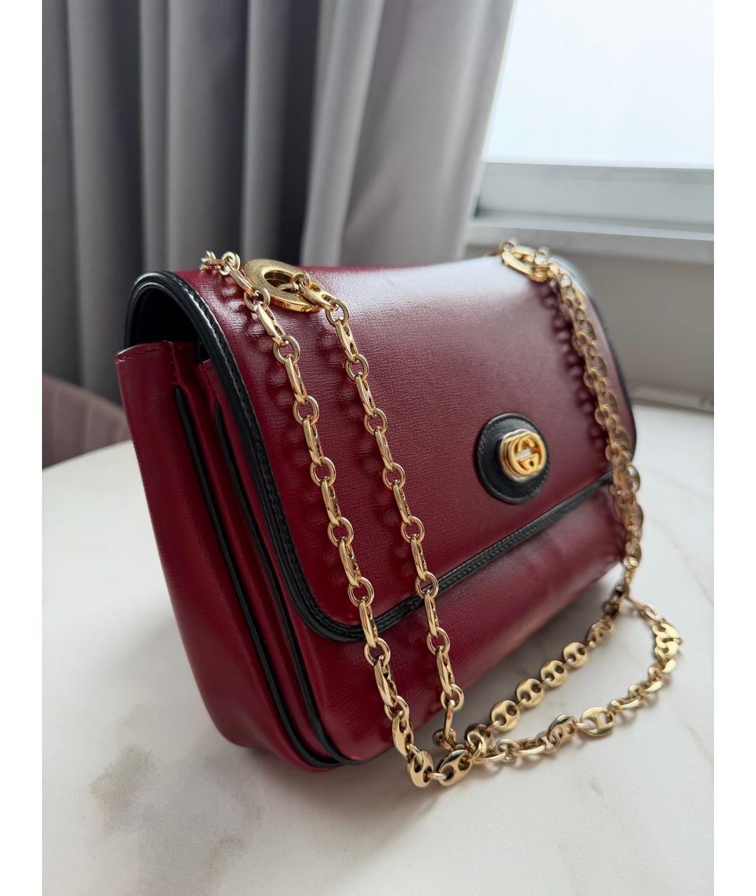 GUCCI Бордовая кожаная сумка через плечо, фото 2