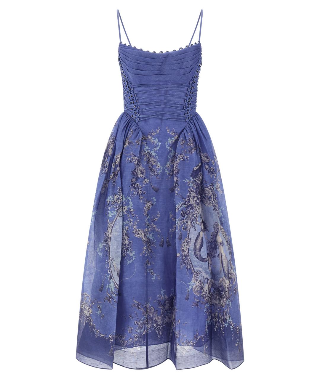 ZIMMERMANN Синее льняное коктейльное платье, фото 1