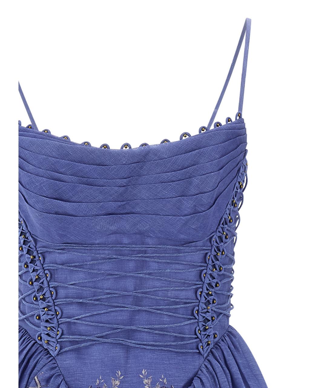 ZIMMERMANN Синее льняное коктейльное платье, фото 3