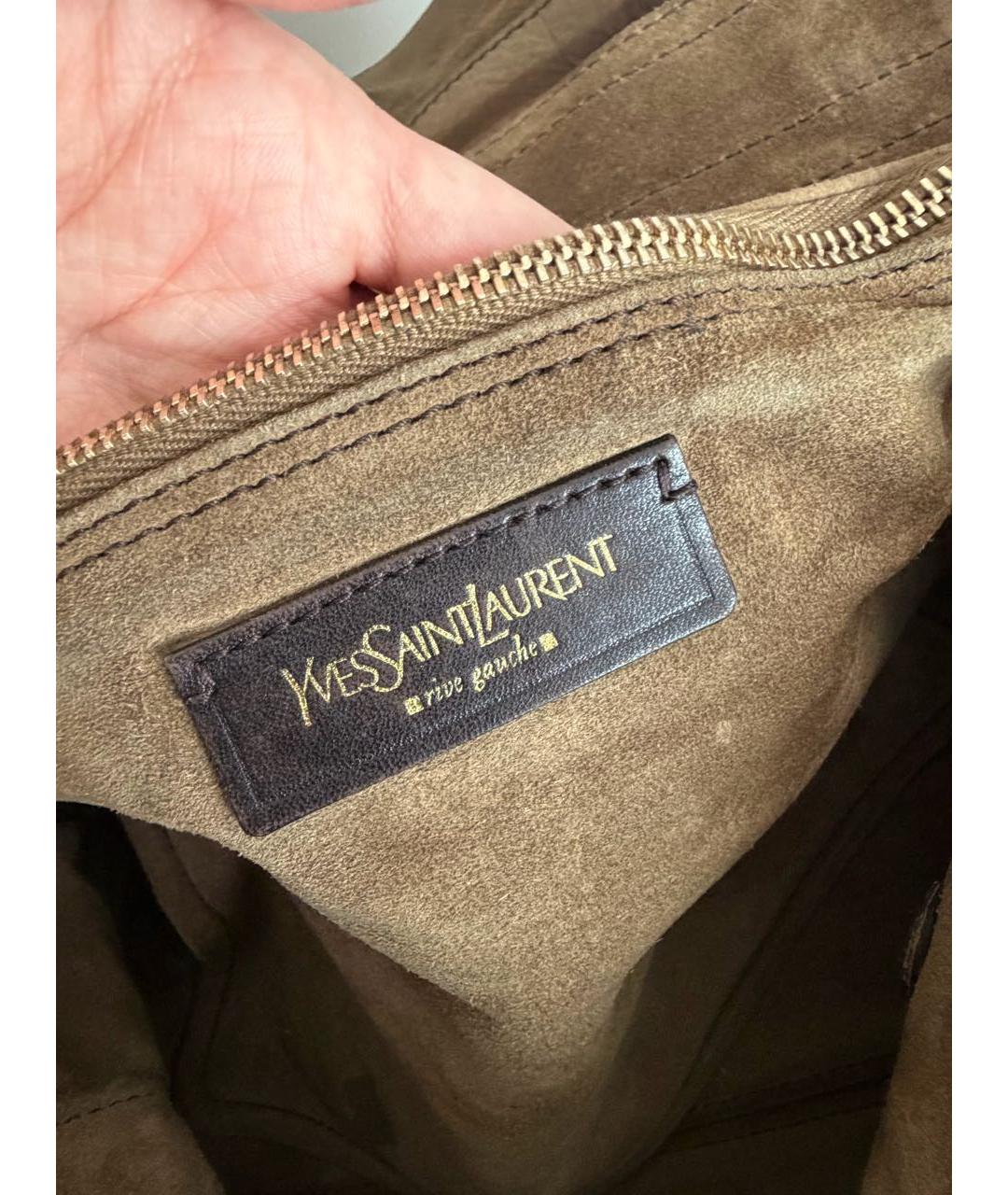 SAINT LAURENT Коричневая кожаная сумка с короткими ручками, фото 6
