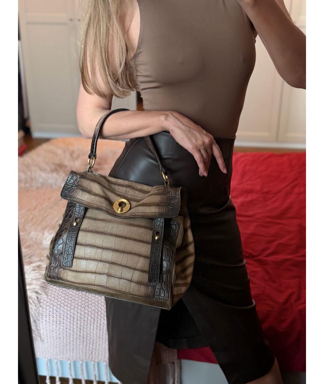 SAINT LAURENT Коричневая кожаная сумка с короткими ручками, фото 2