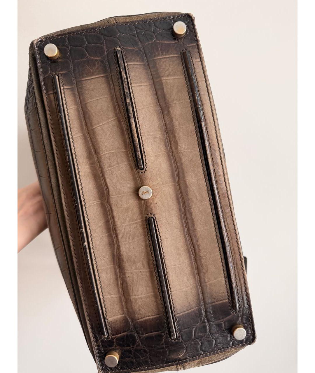 SAINT LAURENT Коричневая кожаная сумка с короткими ручками, фото 5