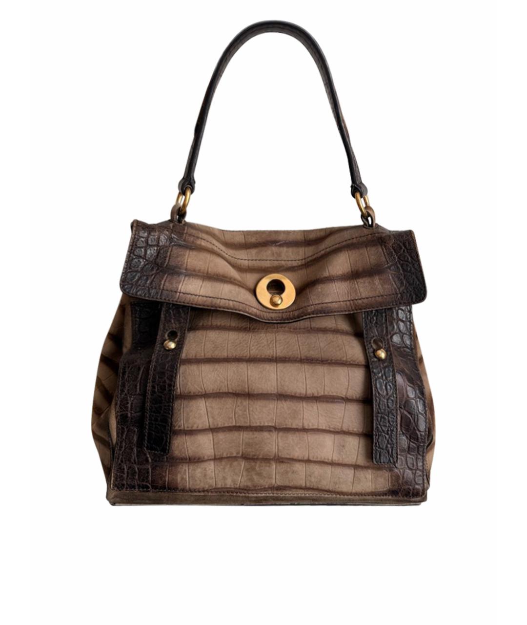 SAINT LAURENT Коричневая кожаная сумка с короткими ручками, фото 1