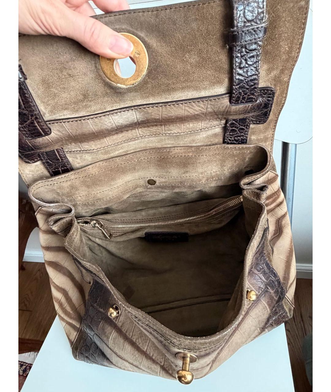 SAINT LAURENT Коричневая кожаная сумка с короткими ручками, фото 4