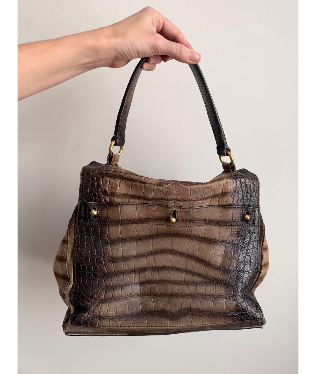 SAINT LAURENT Коричневая кожаная сумка с короткими ручками, фото 3