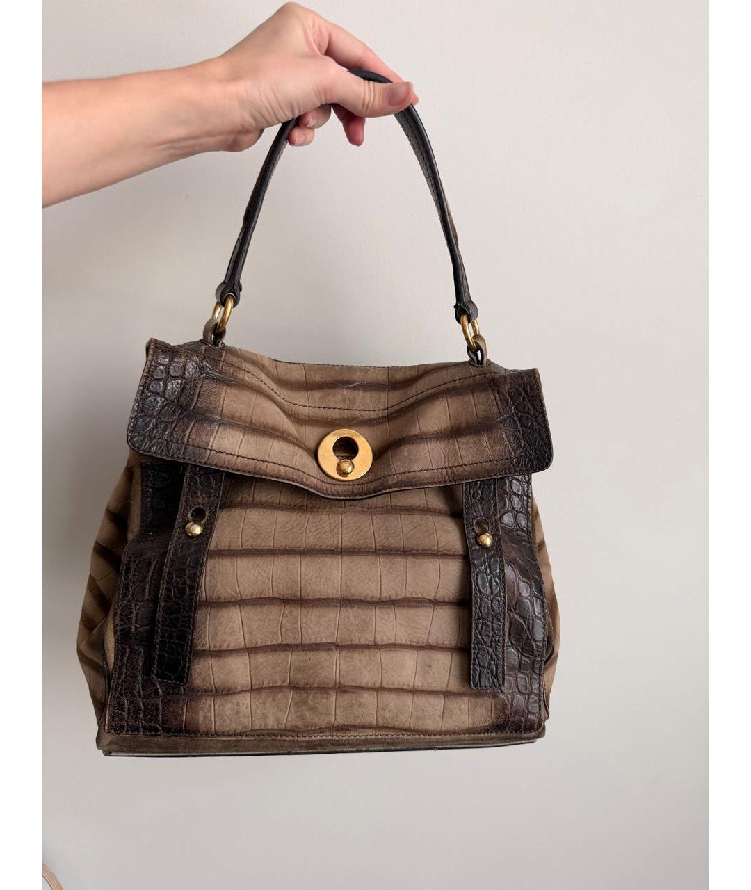 SAINT LAURENT Коричневая кожаная сумка с короткими ручками, фото 9