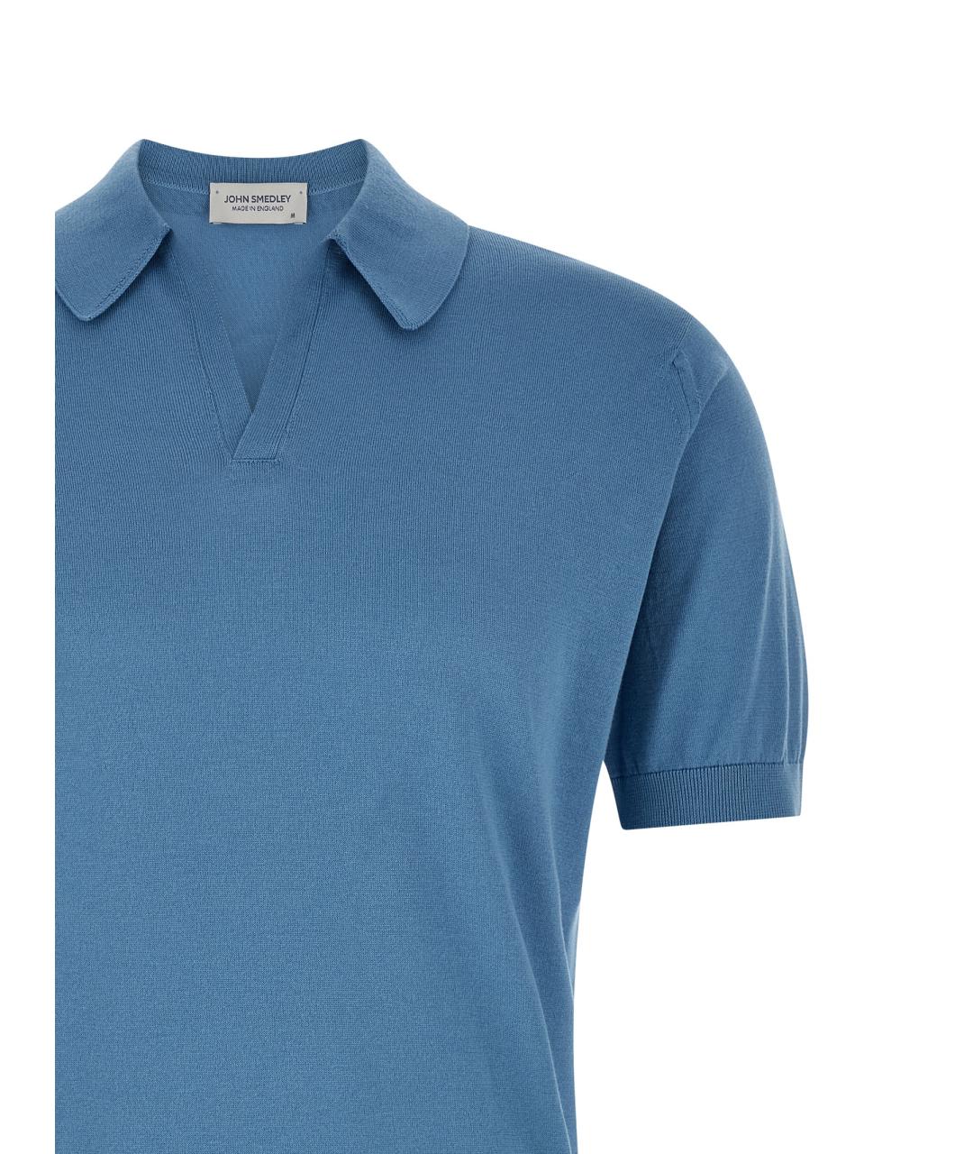 JOHN SMEDLEY Синее хлопковое поло с коротким рукавом, фото 3