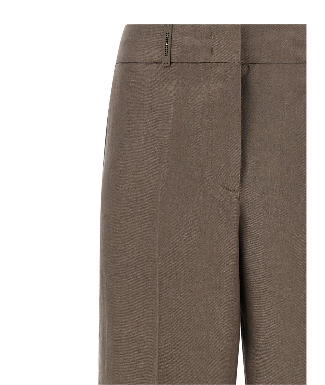PESERICO Коричневые льняные прямые брюки, фото 4