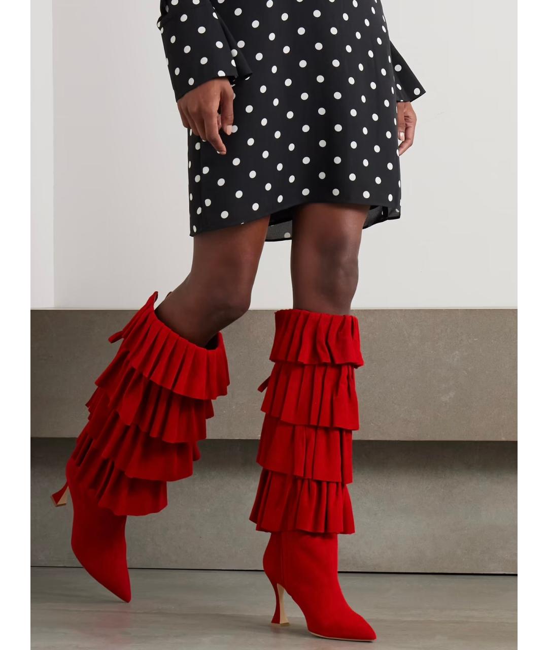 MANOLO BLAHNIK Красные замшевые сапоги, фото 2