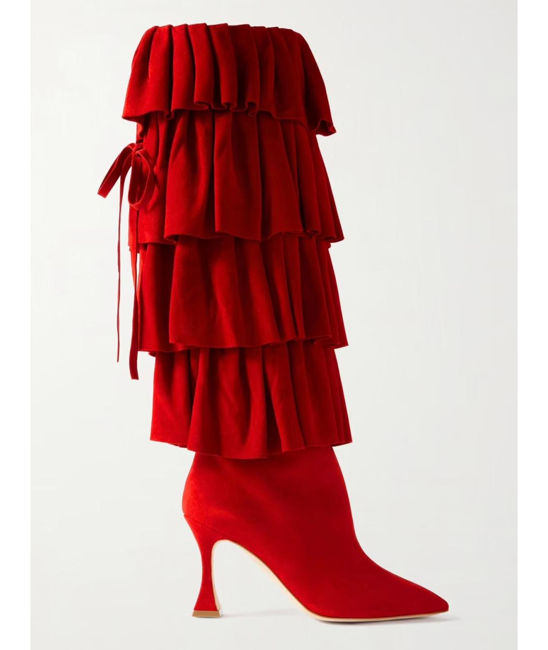 MANOLO BLAHNIK Красные замшевые сапоги, фото 4