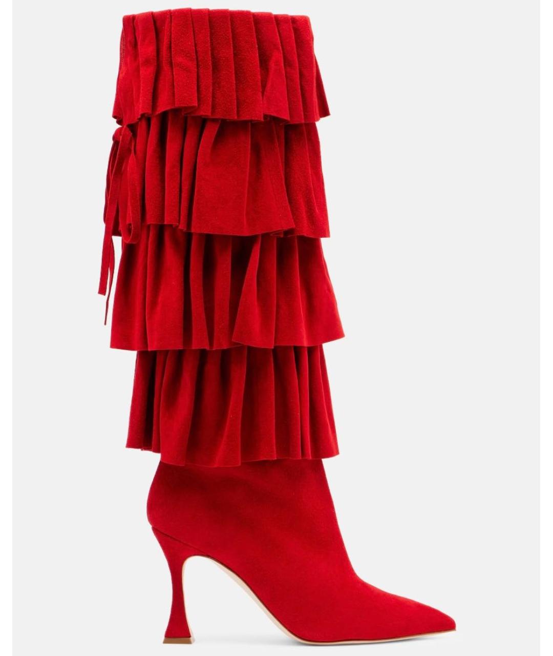 MANOLO BLAHNIK Красные замшевые сапоги, фото 6