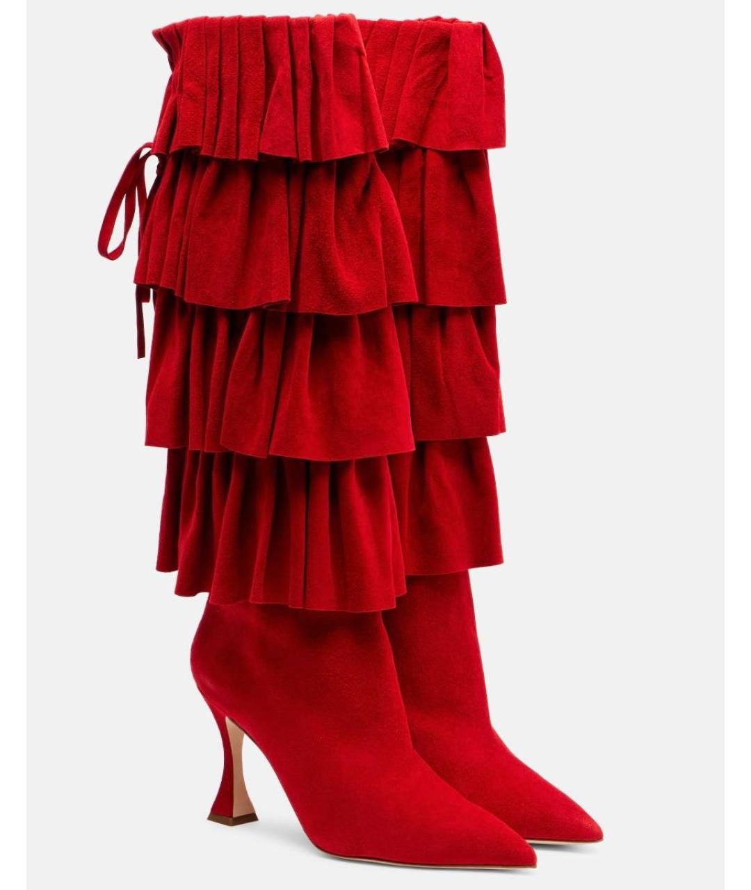 MANOLO BLAHNIK Красные замшевые сапоги, фото 5