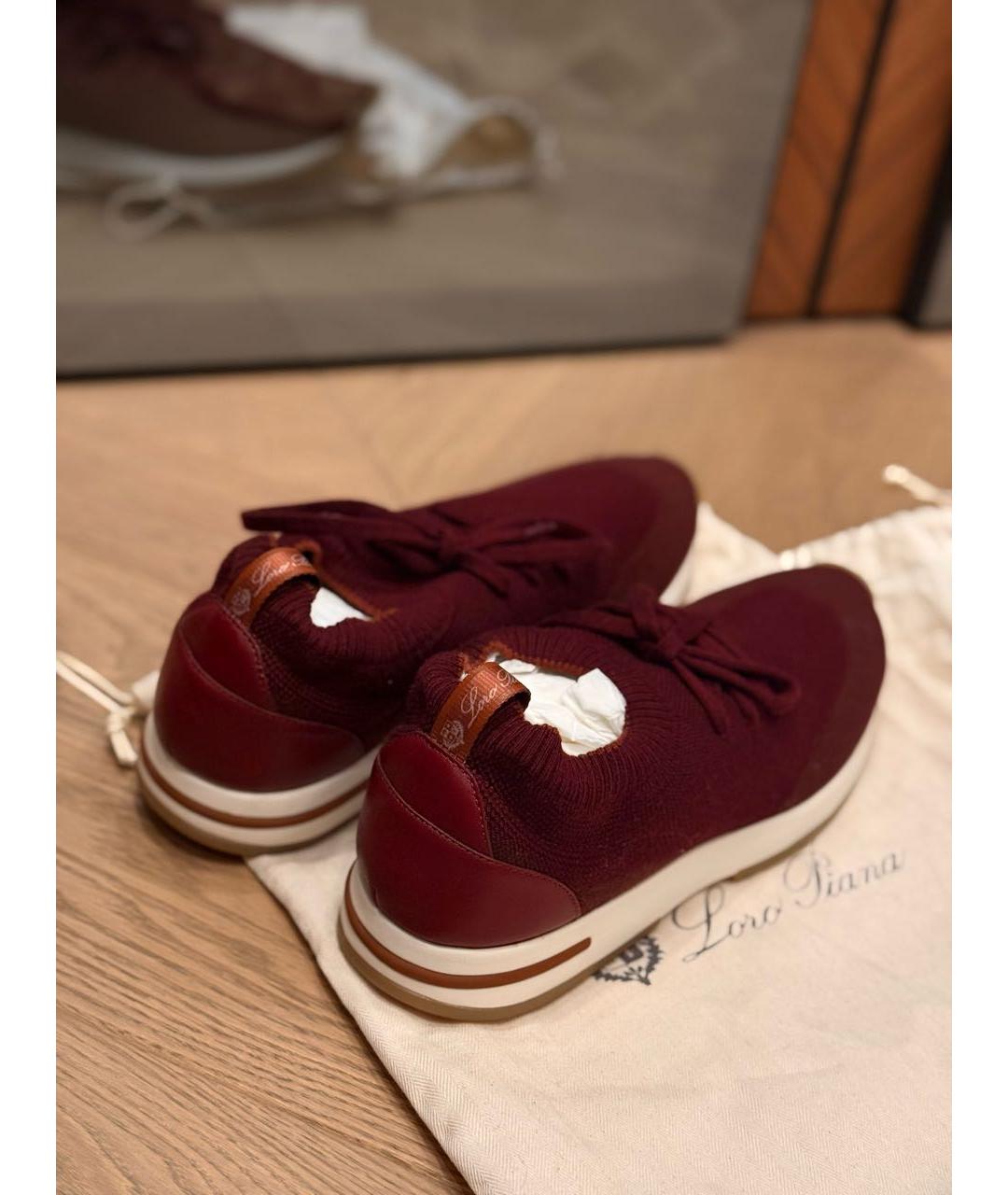 LORO PIANA Бордовые текстильные кроссовки, фото 4