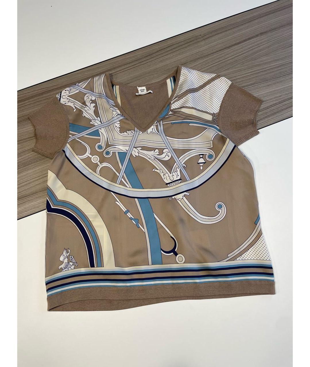 HERMES Бежевая шелковая блузы, фото 6