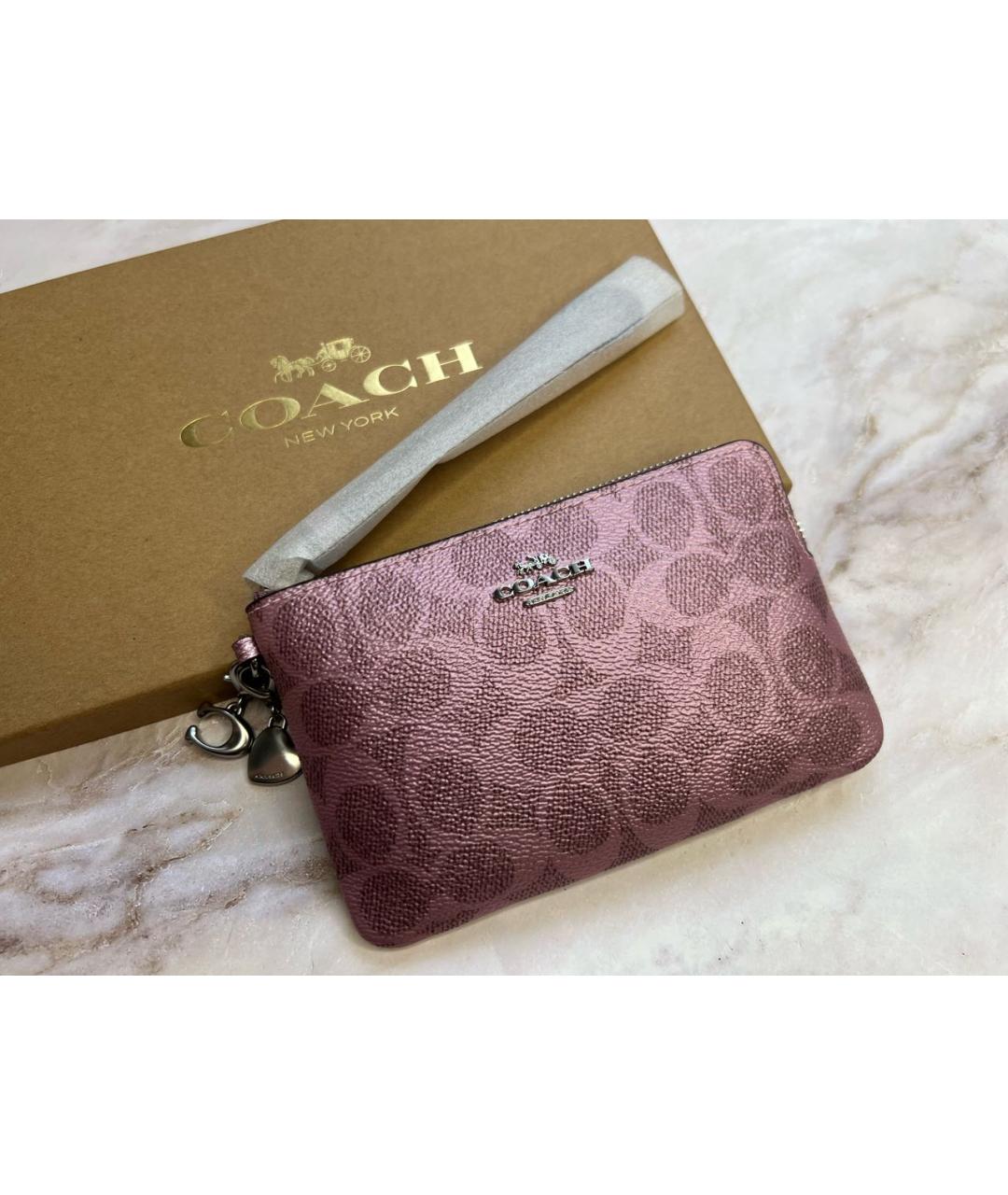 COACH Розовый кожаный кошелек, фото 5