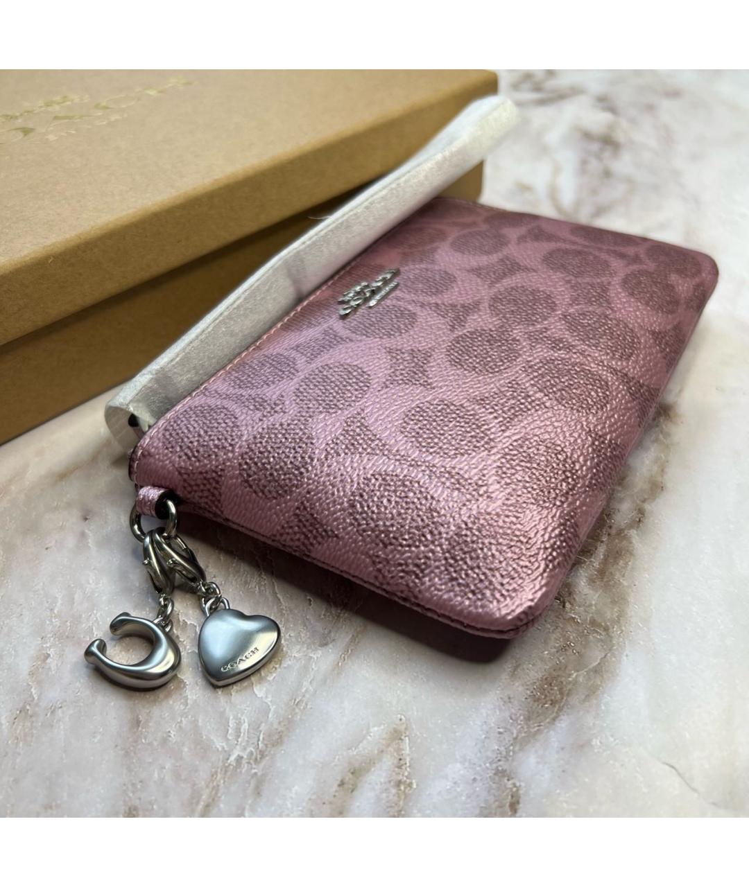 COACH Розовый кожаный кошелек, фото 7