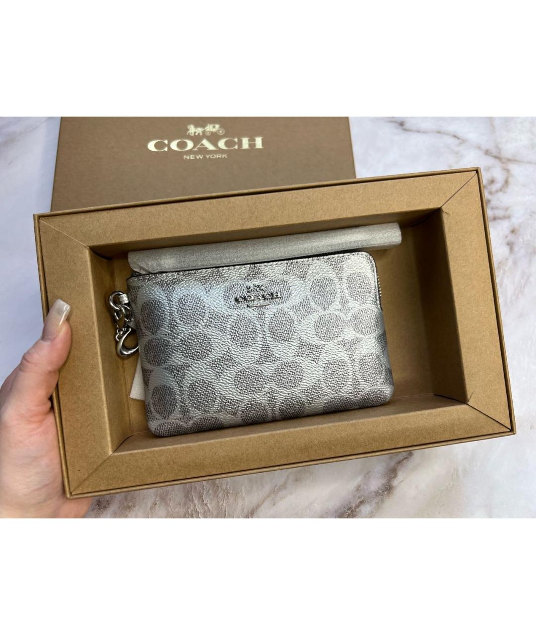 COACH Серебрянный кожаный кошелек, фото 4
