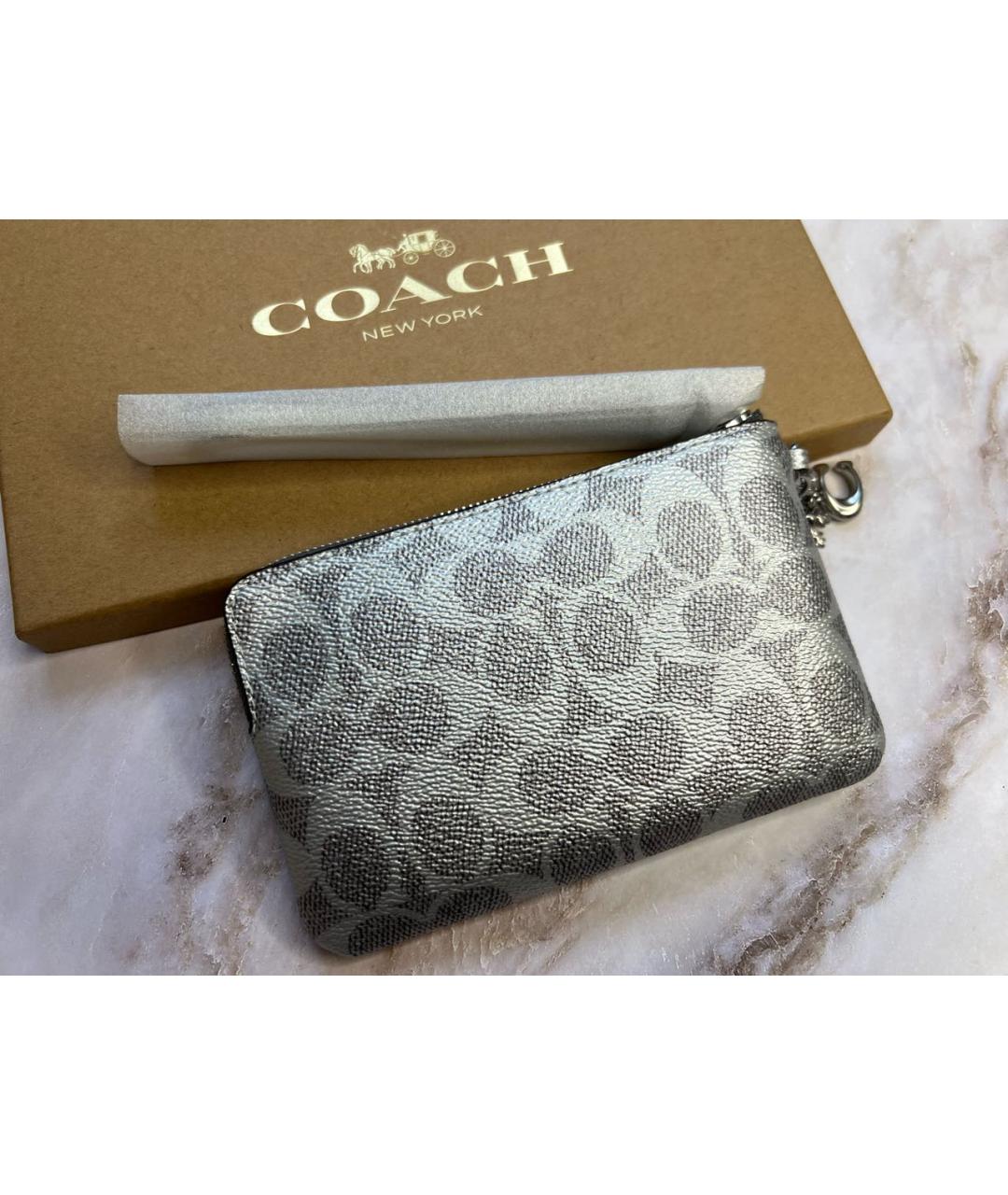 COACH Серебрянный кожаный кошелек, фото 3