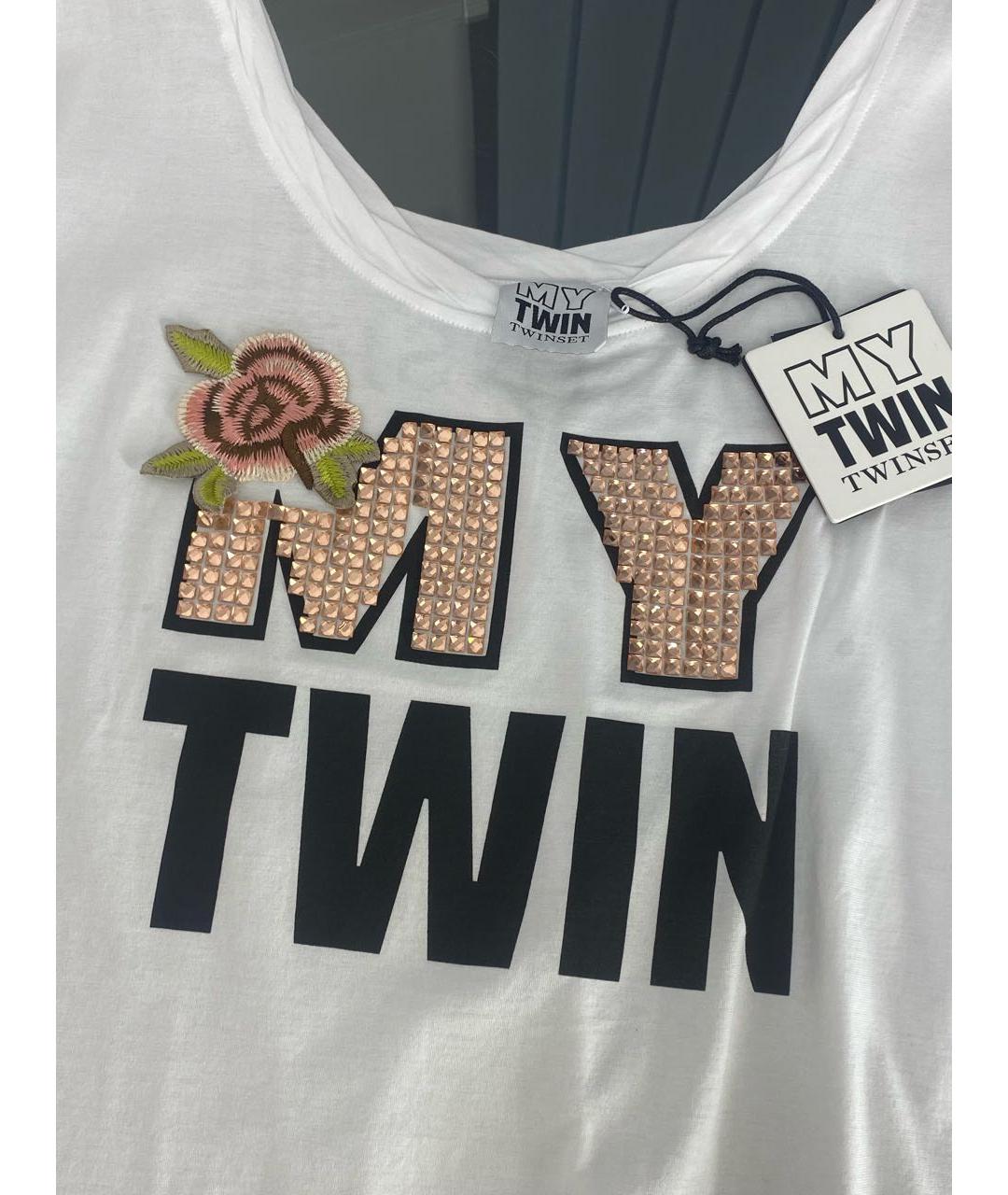 TWIN-SET Белая хлопковая футболка, фото 3