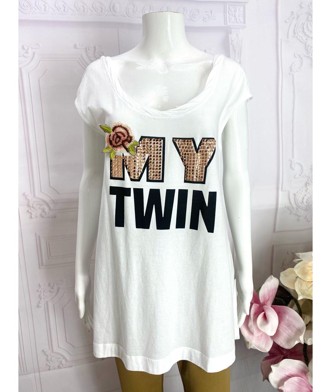 TWIN-SET Белая хлопковая футболка, фото 6