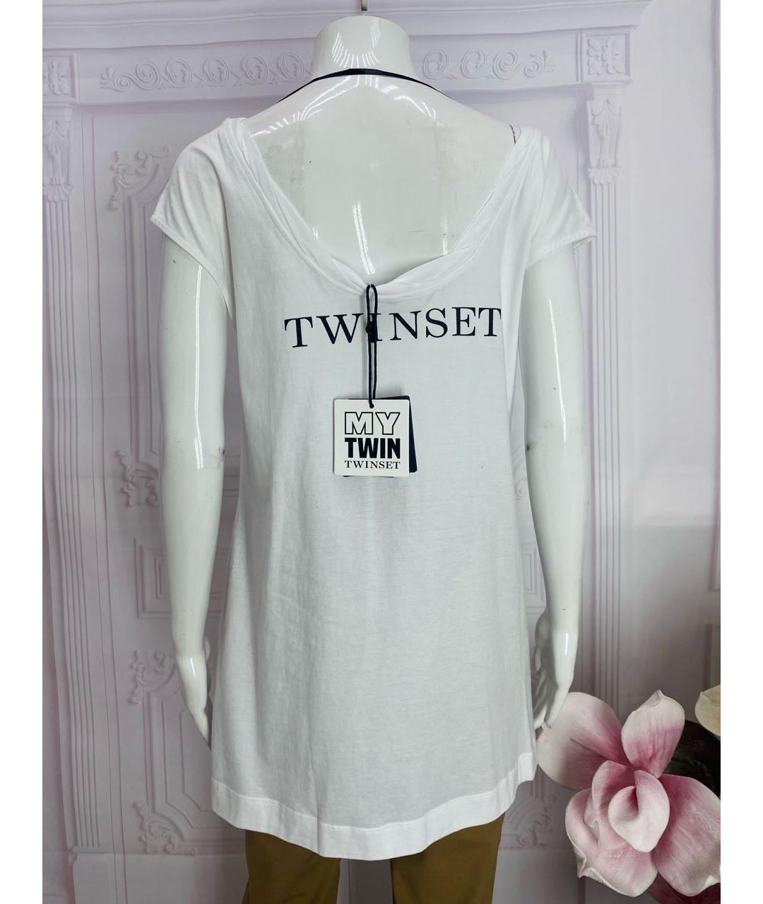 TWIN-SET Белая хлопковая футболка, фото 7