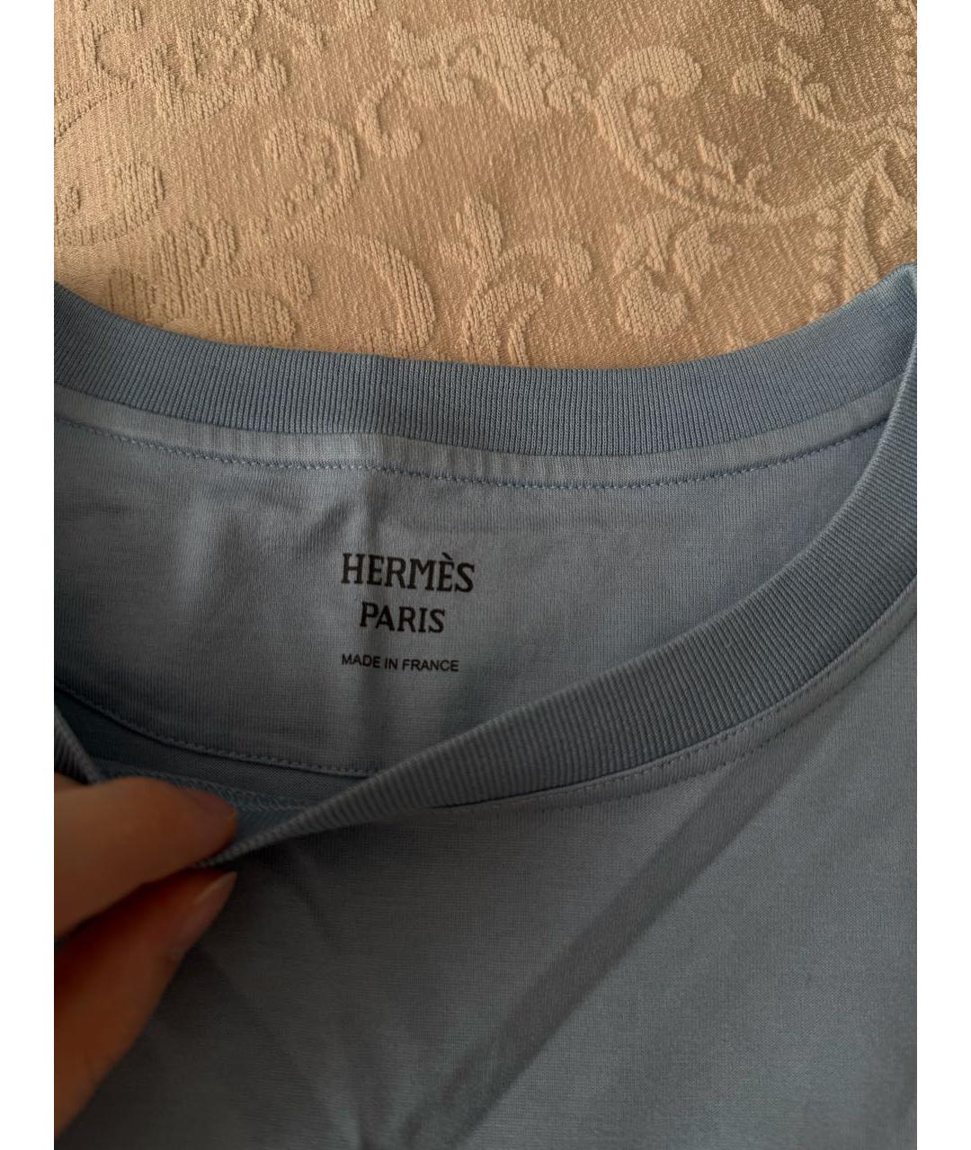 HERMES Голубая хлопковая футболка, фото 4
