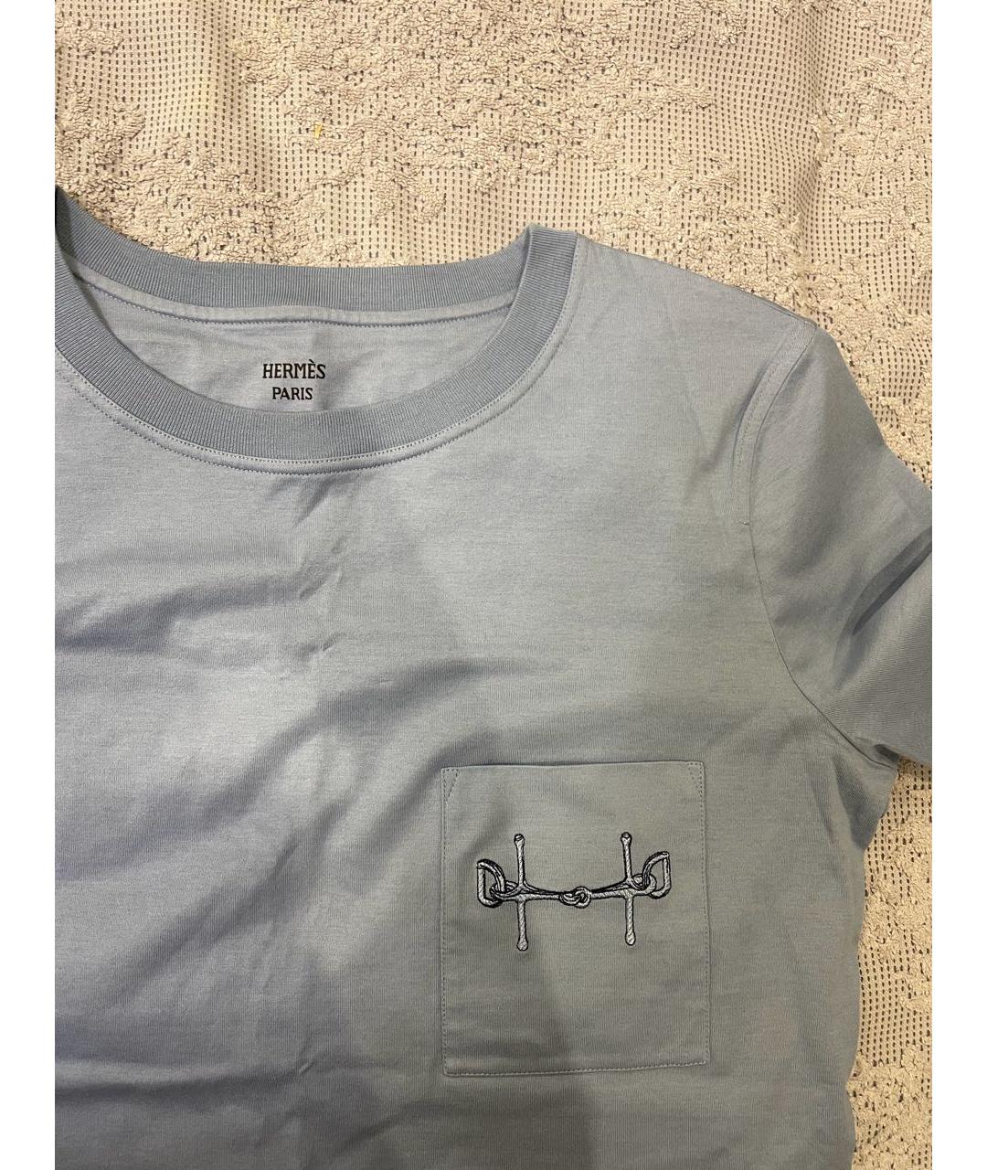 HERMES Голубая хлопковая футболка, фото 2