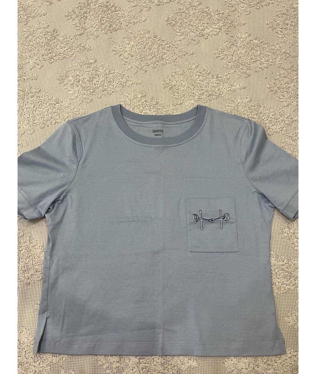 HERMES Голубая хлопковая футболка, фото 6