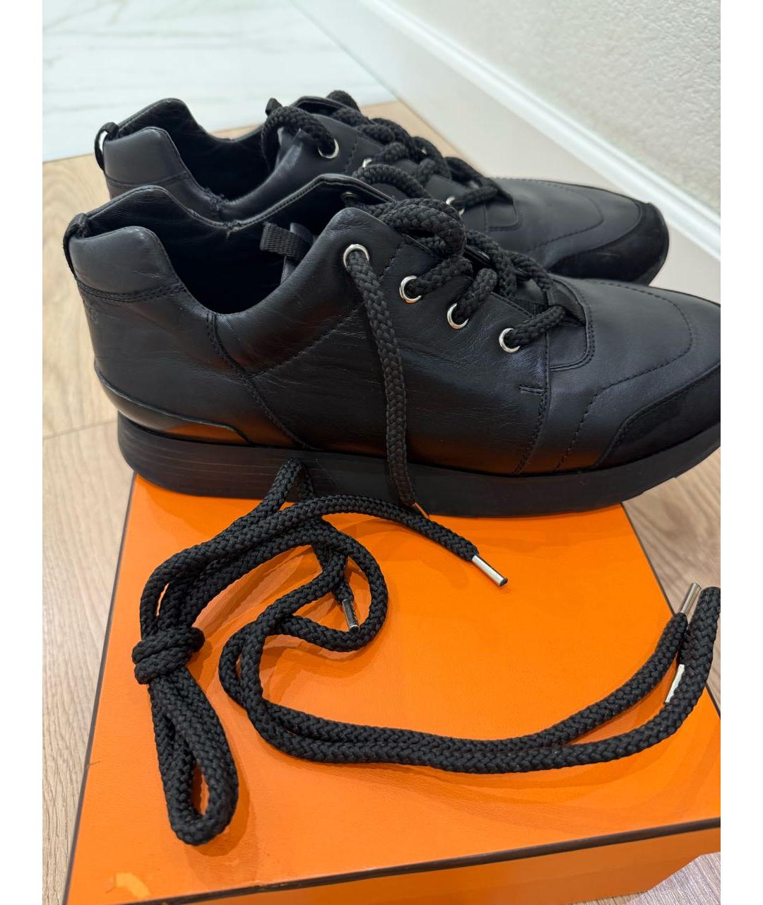 HERMES Черные кожаные низкие кроссовки / кеды, фото 5