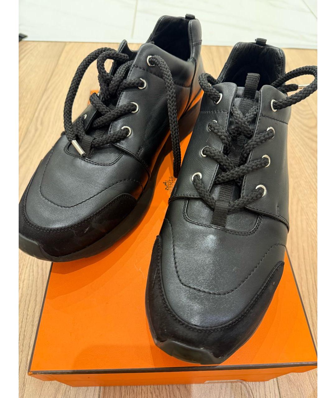 HERMES Черные кожаные низкие кроссовки / кеды, фото 2