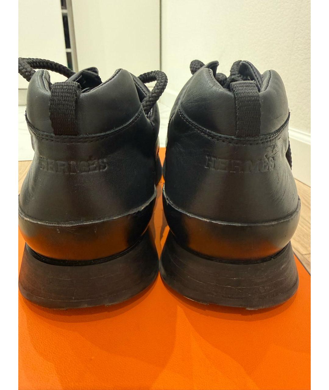 HERMES Черные кожаные низкие кроссовки / кеды, фото 4