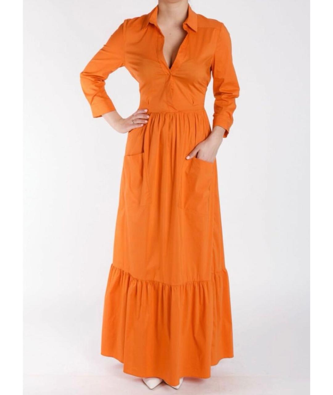 TWIN-SET Оранжевое хлопко-эластановое повседневное платье, фото 7