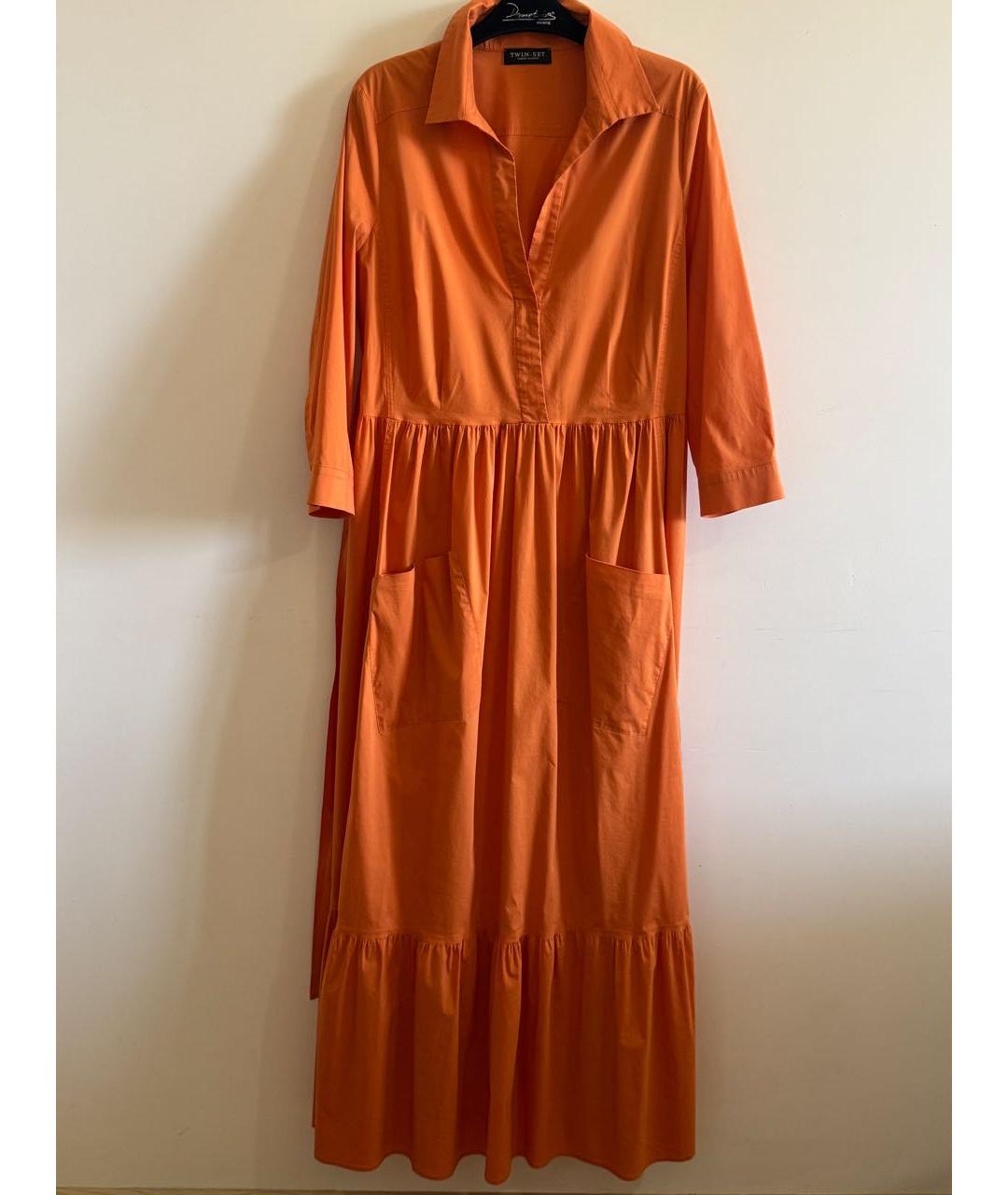 TWIN-SET Оранжевое хлопко-эластановое повседневное платье, фото 9