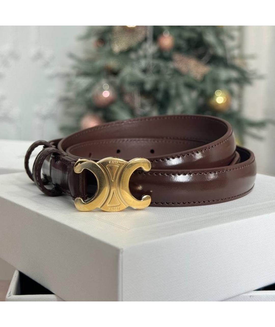 CELINE Коричневый ремень из лакированной кожи, фото 4