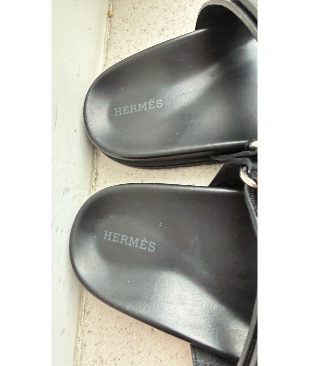 HERMES Черные кожаные шлепанцы, фото 4