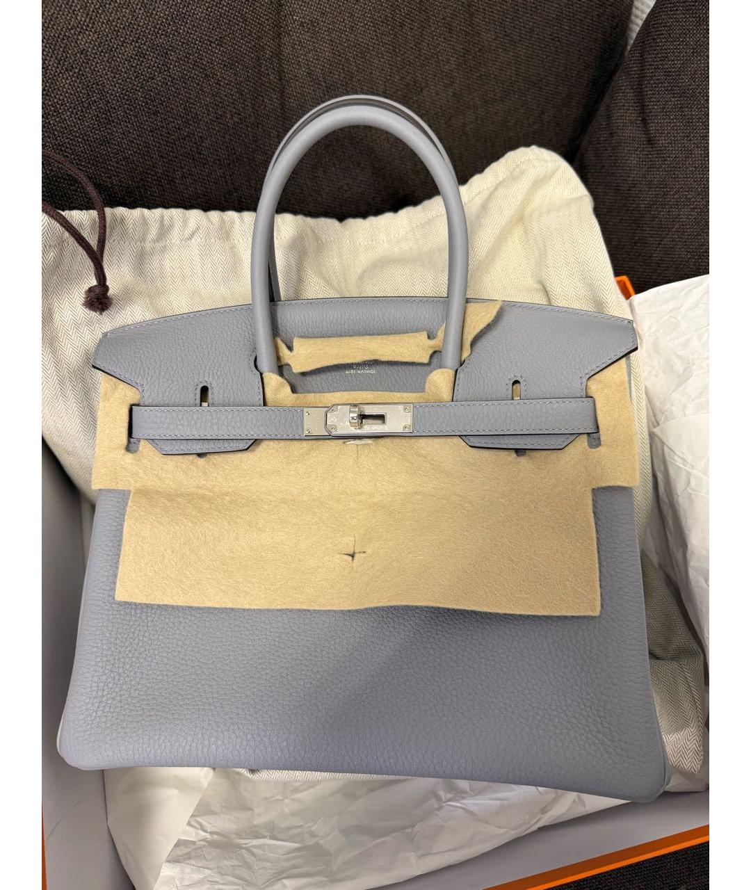 HERMES Серая кожаная сумка с короткими ручками, фото 6