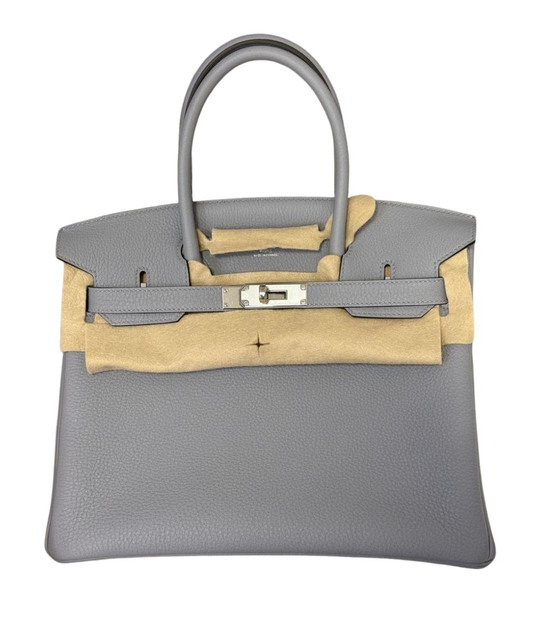 HERMES Серая кожаная сумка с короткими ручками, фото 1