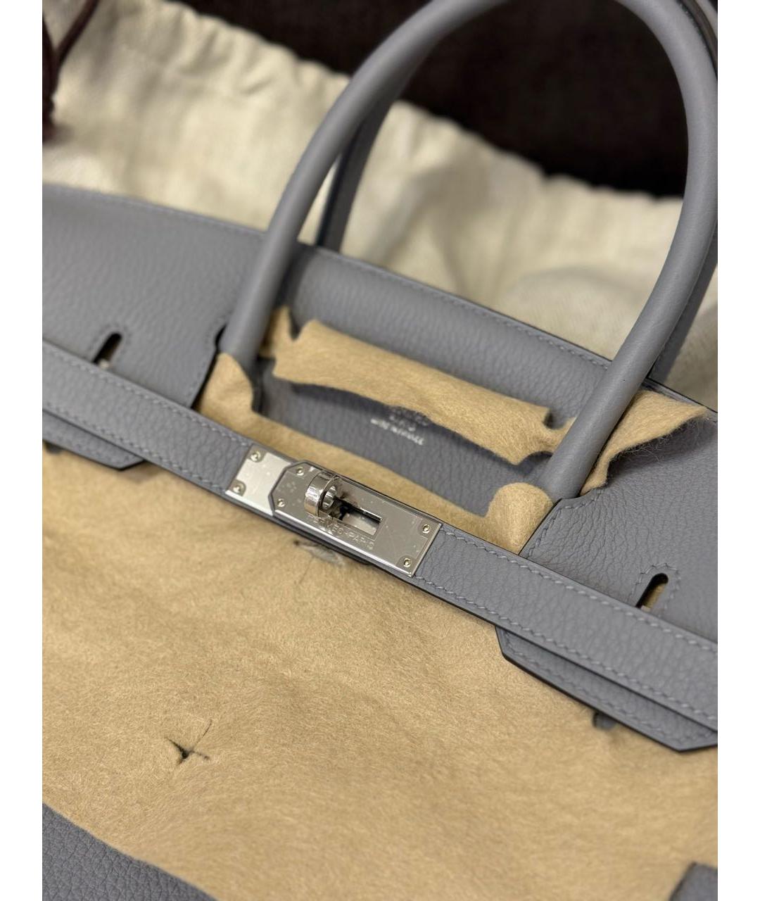 HERMES Серая кожаная сумка с короткими ручками, фото 3