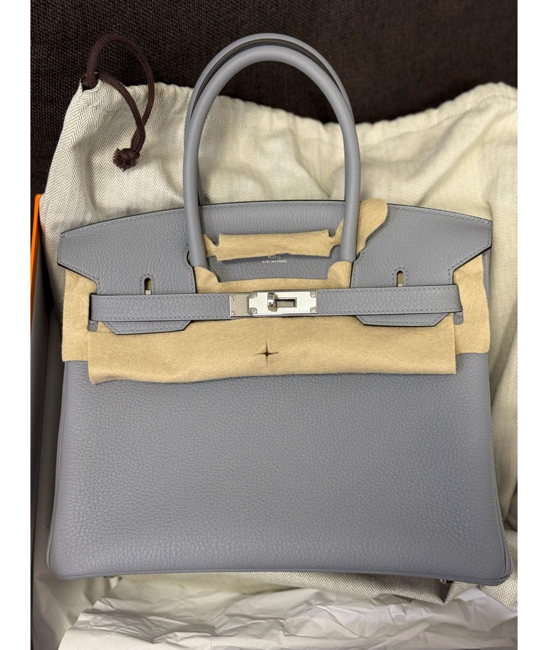 HERMES Серая кожаная сумка с короткими ручками, фото 8