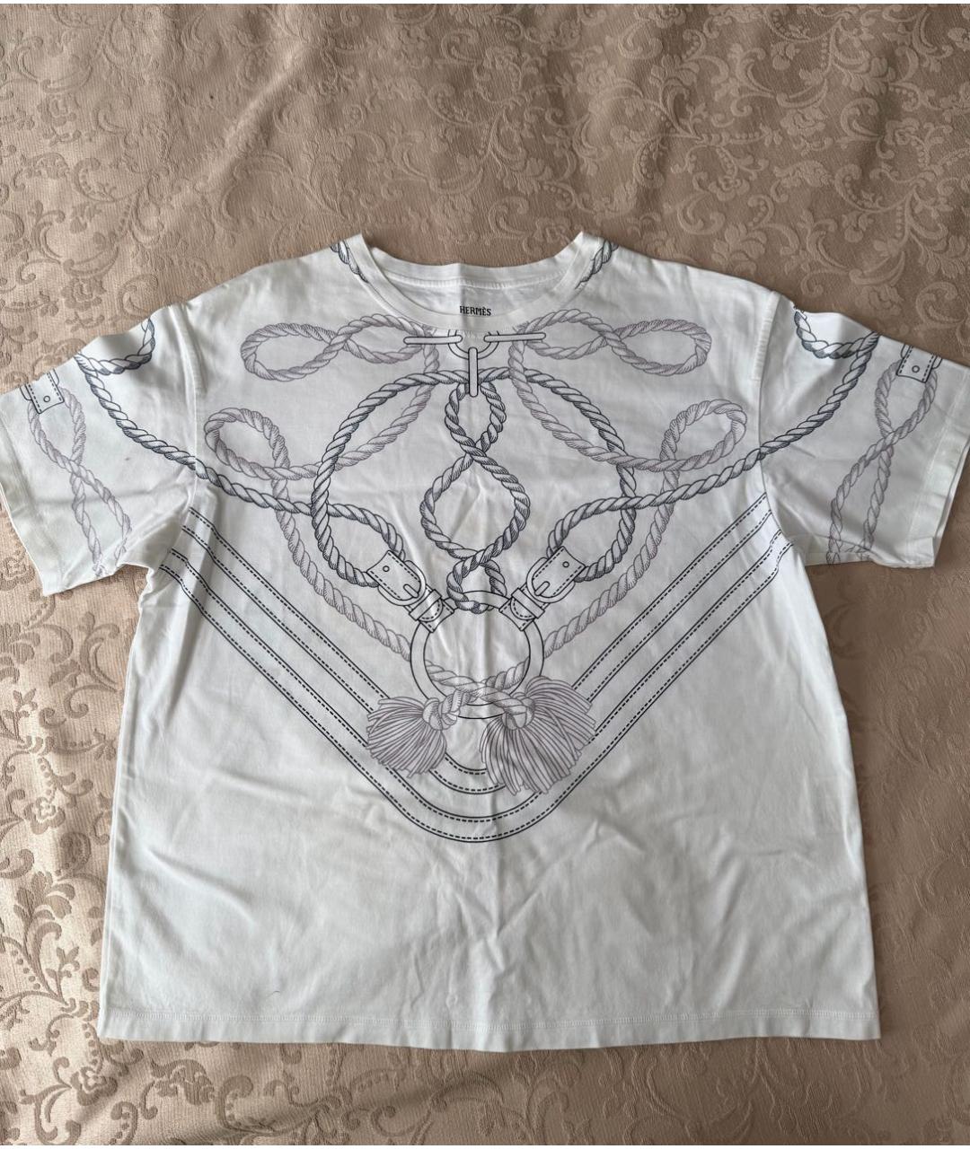 HERMES Белая хлопковая футболка, фото 4