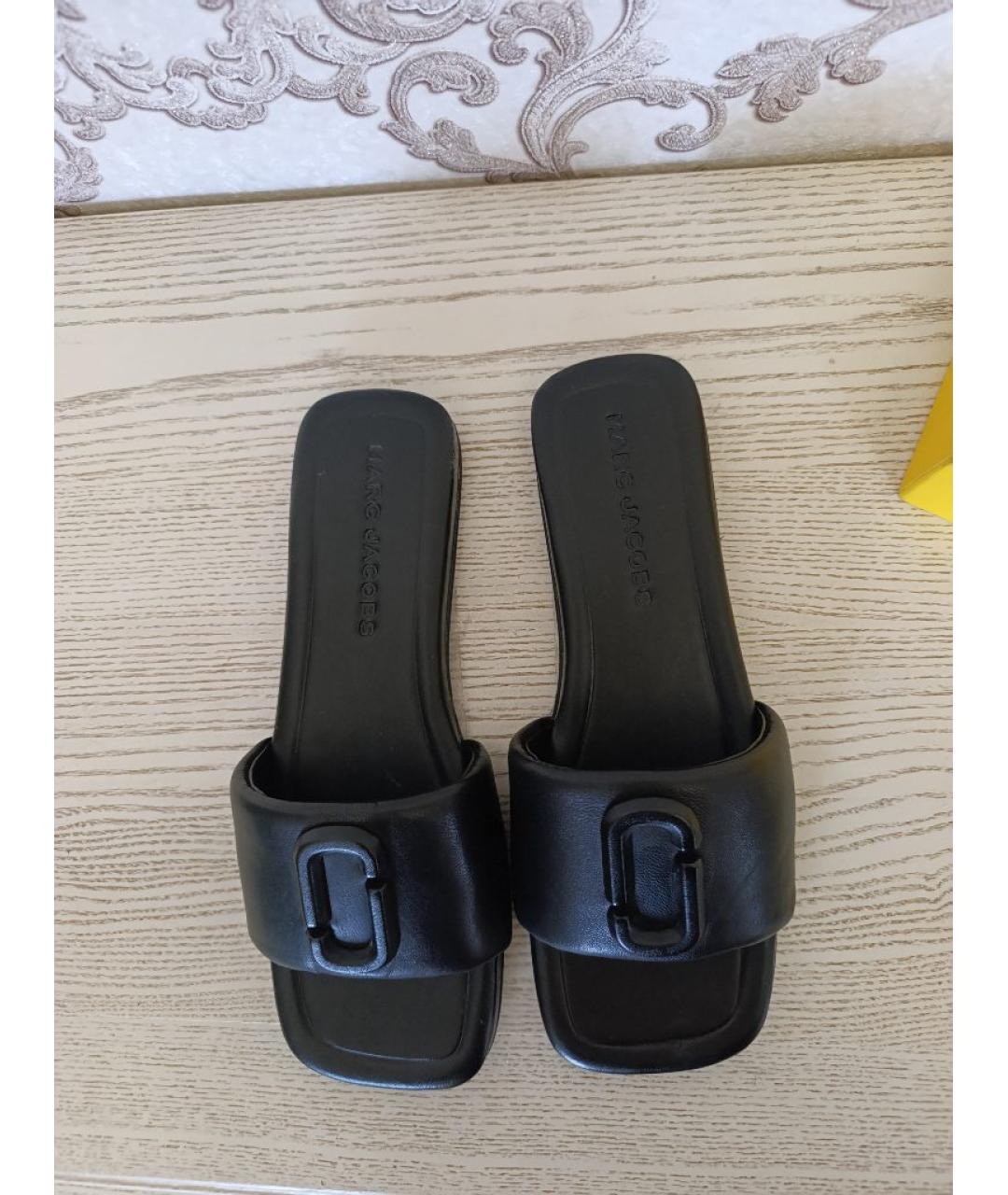 MARC JACOBS Черные кожаные шлепанцы, фото 2