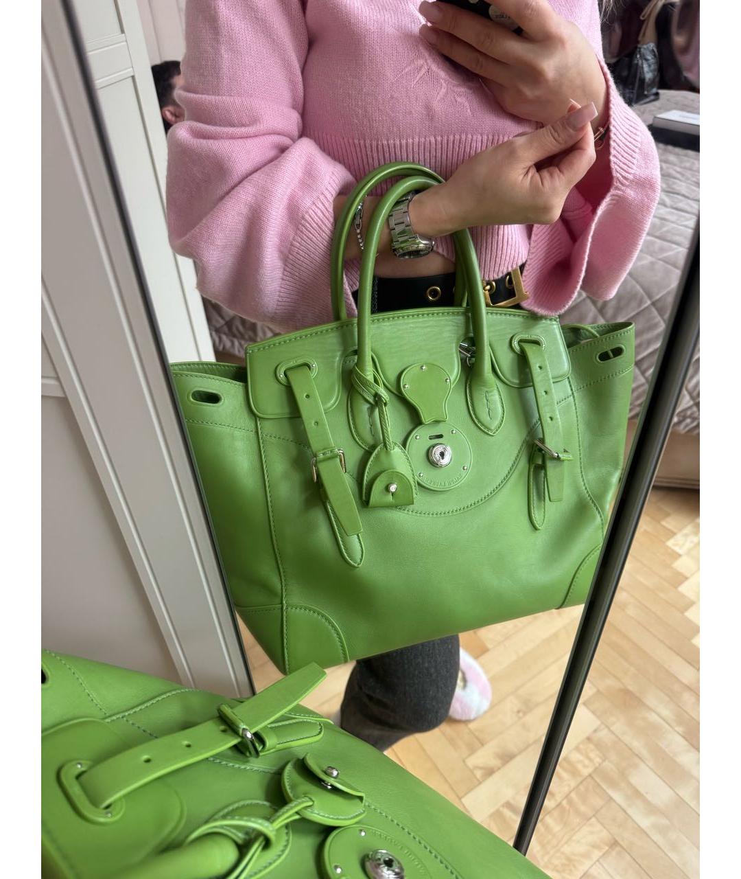 RALPH LAUREN Зеленая кожаная сумка с короткими ручками, фото 3