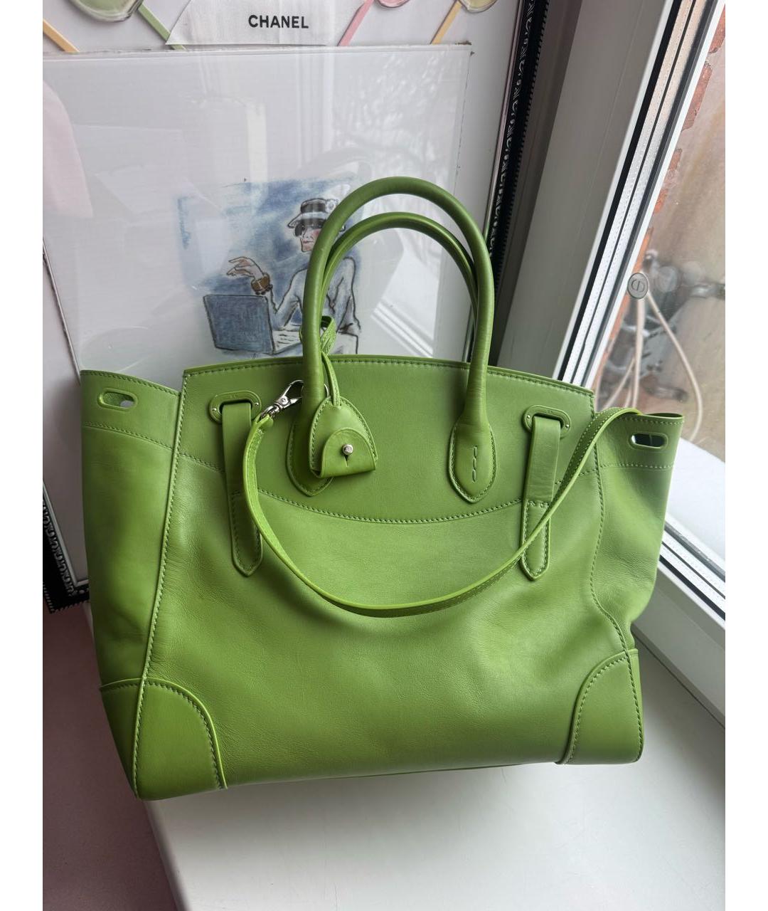 RALPH LAUREN Зеленая кожаная сумка с короткими ручками, фото 5